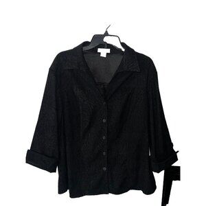 Notations Women's Long Sleeve Button Front Shirt Jacket Solid Black Size 1X
